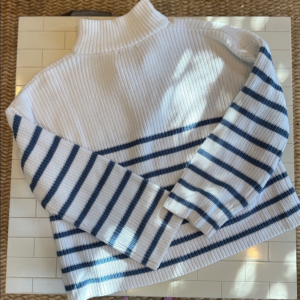 EDIKTED Quarter Zip Pullover Striped Cotton Sweater (XS) - Picture 4 of 5
